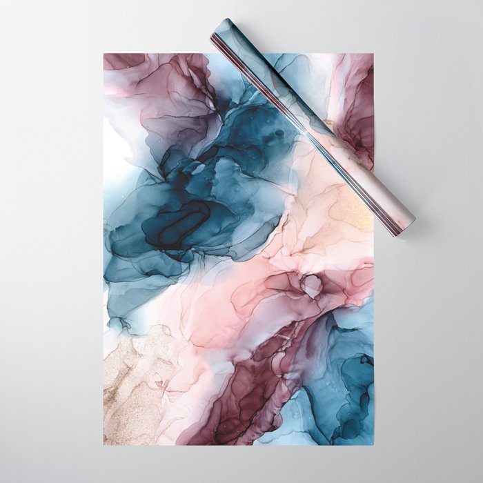 Pastel Plum, Deep Blue, Blush And Gold Abstract Painting Wrapping Paper