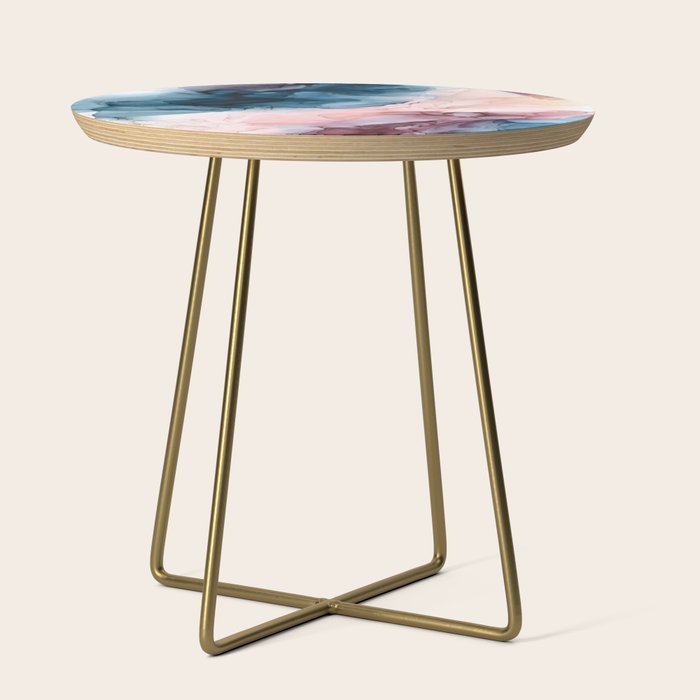 Pastel Plum, Deep Blue, Blush And Gold Abstract Painting Side Table