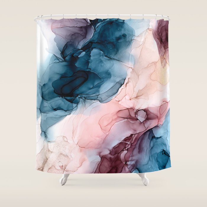 Pastel Plum, Deep Blue, Blush And Gold Abstract Painting Shower Curtain