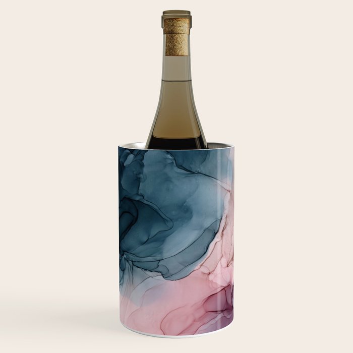 Pastel Plum, Deep Blue, Blush And Gold Abstract Painting Wine Chiller