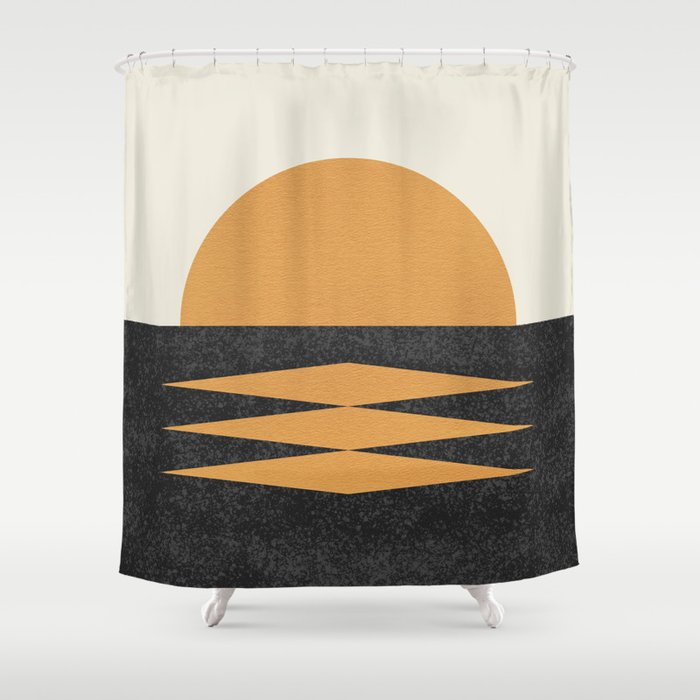Sunset Geometric Midcentury Style Shower Curtain