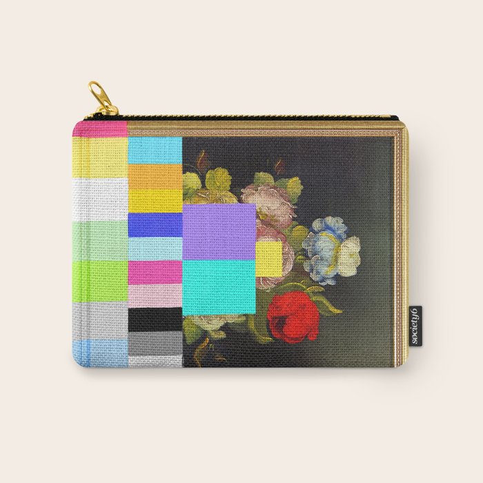 A Painting Of Flowers With Color Bars Carry All Pouch