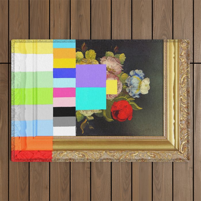 A Painting Of Flowers With Color Bars Outdoor Rug
