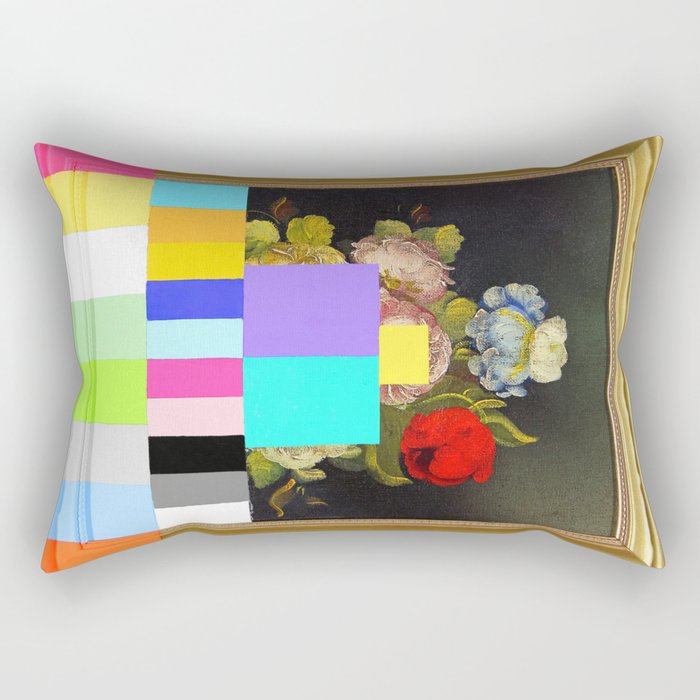 A Painting Of Flowers With Color Bars Rectangular Pillow