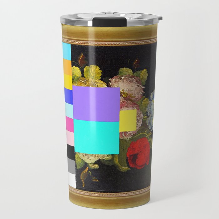 A Painting Of Flowers With Color Bars Travel Mug