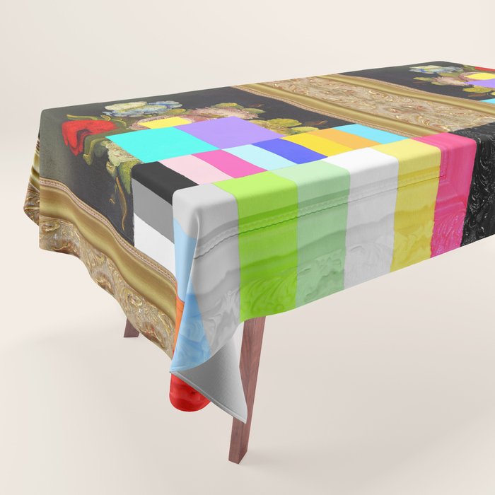 A Painting Of Flowers With Color Bars Tablecloth