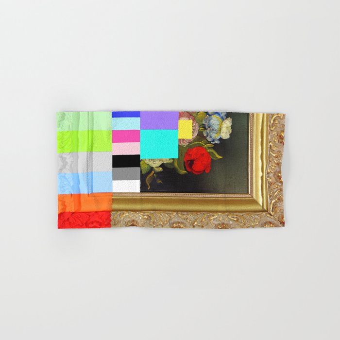 A Painting Of Flowers With Color Bars Bath Towel