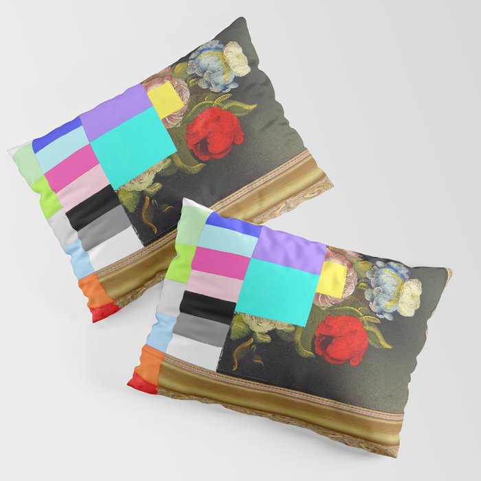 A Painting Of Flowers With Color Bars Pillow Sham