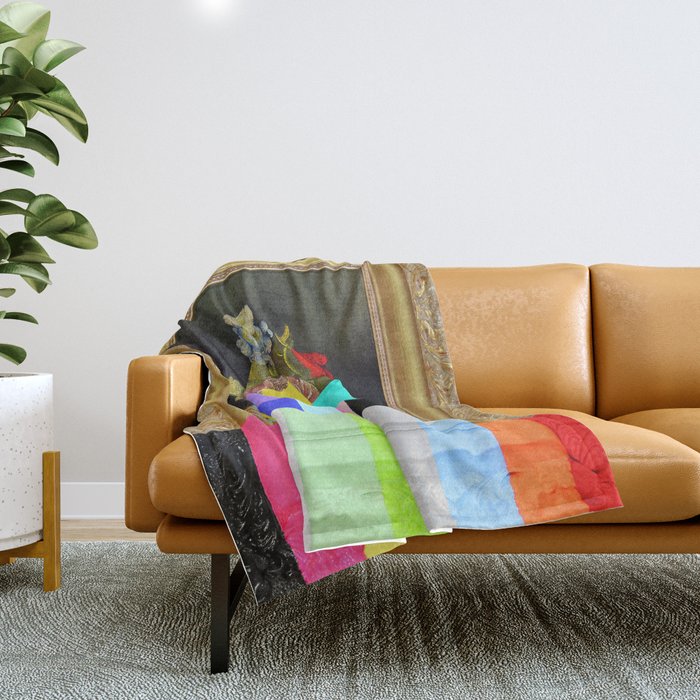 A Painting Of Flowers With Color Bars Throw Blanket