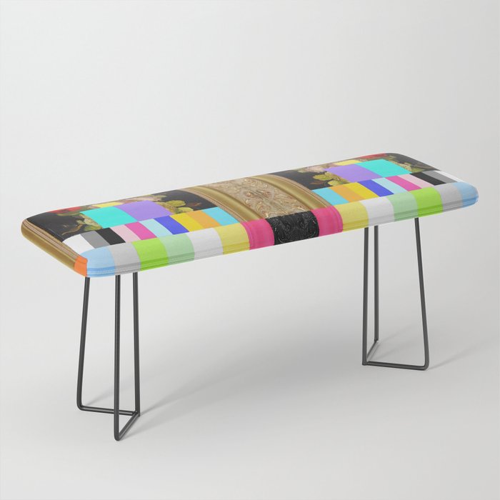 A Painting Of Flowers With Color Bars Bench
