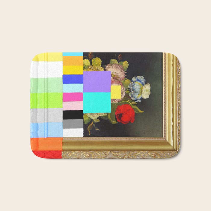 A Painting Of Flowers With Color Bars Bath Mat