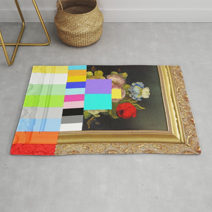A Painting Of Flowers With Color Bars Rug