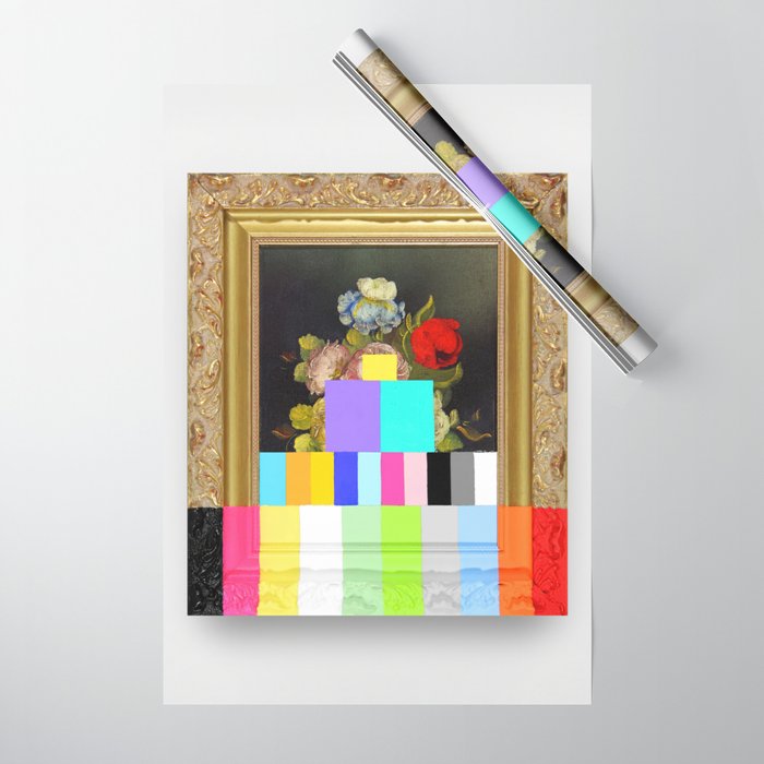 A Painting Of Flowers With Color Bars Wrapping Paper