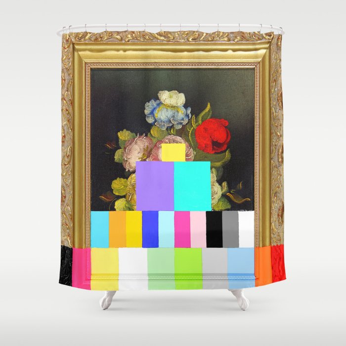 A Painting Of Flowers With Color Bars Shower Curtain