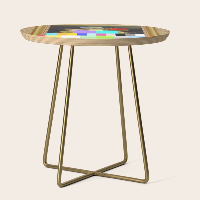 A Painting Of Flowers With Color Bars Side Table