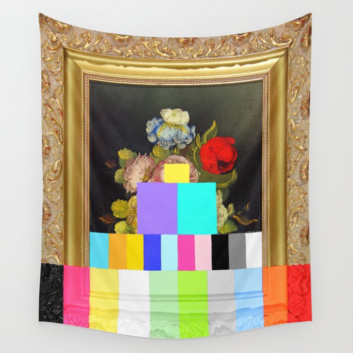A Painting Of Flowers With Color Bars Wall Tapestry