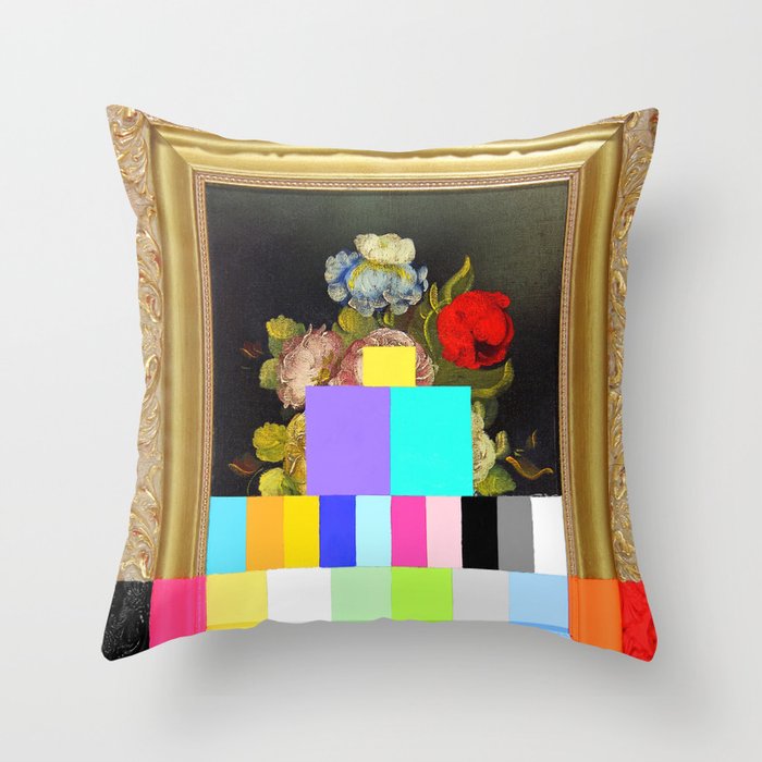 A Painting Of Flowers With Color Bars Throw Pillow