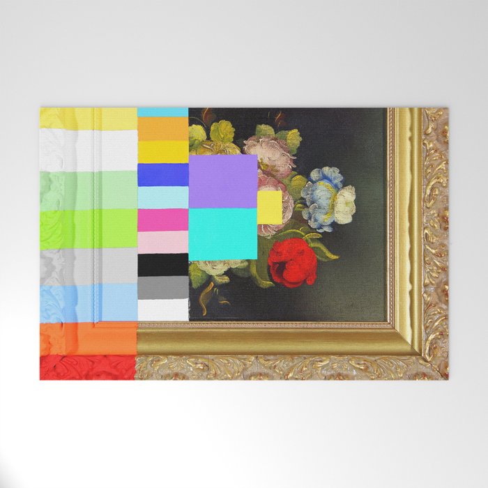A Painting Of Flowers With Color Bars Welcome Mat
