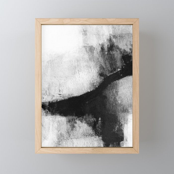 Black And White Textured Abstract Painting "Delve 2" Mini Art Print