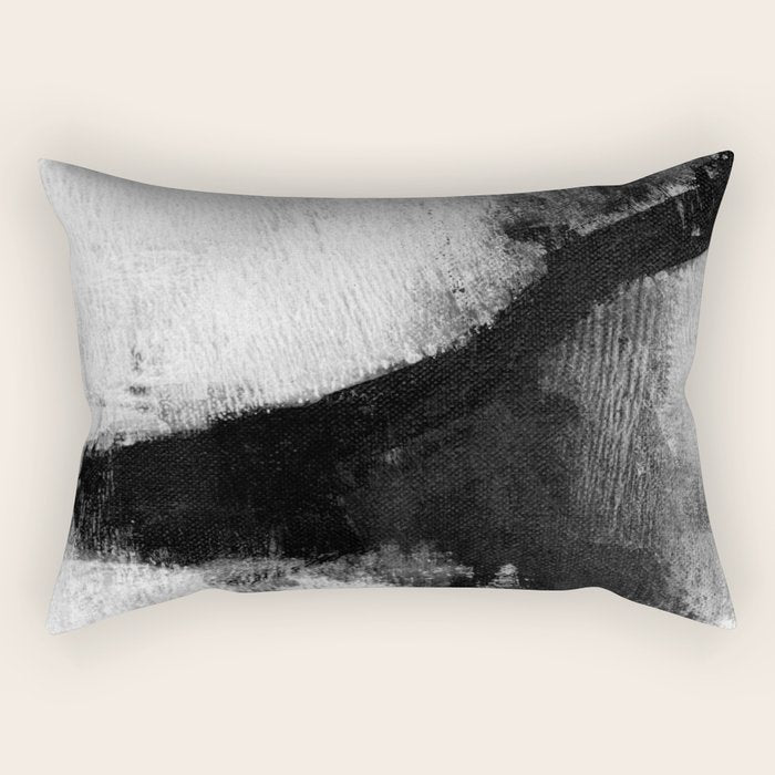 Black And White Textured Abstract Painting "Delve 2" Rectangular Pillow