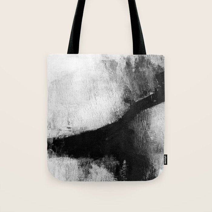 Black And White Textured Abstract Painting "Delve 2" Tote Bag