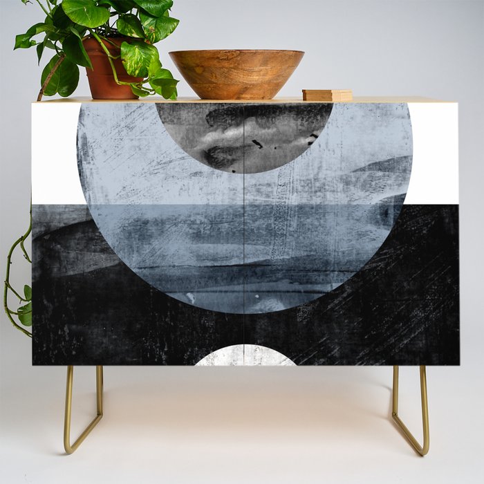 Circles Black And White Geometric Mid-Century Modern Abstract Credenza