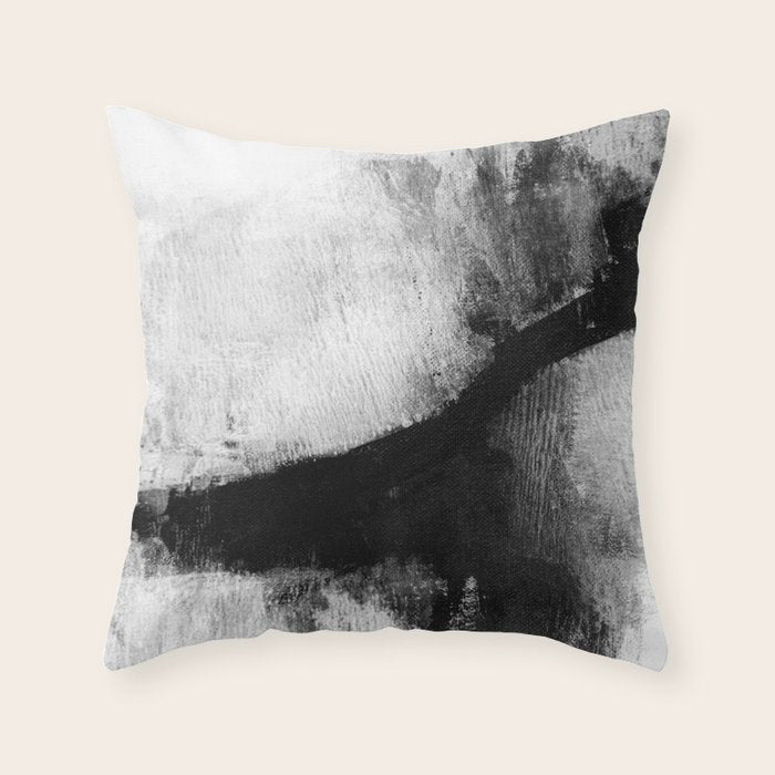 Black And White Textured Abstract Painting "Delve 2" Throw Pillow