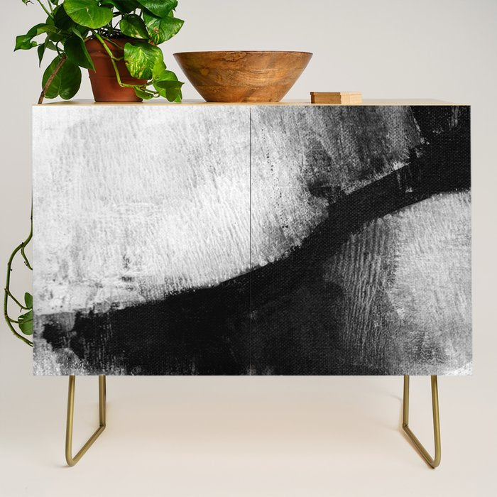 Black And White Textured Abstract Painting "Delve 2" Credenza