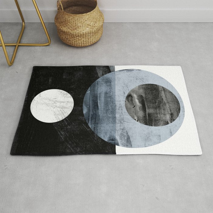 Circles Black And White Geometric Mid-Century Modern Abstract Rug