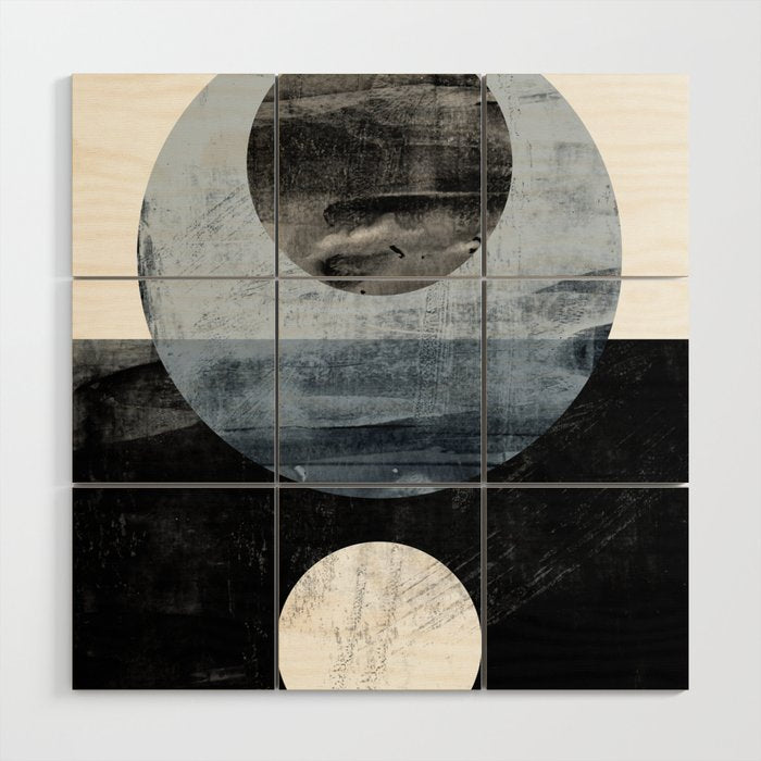 Circles Black And White Geometric Mid-Century Modern Abstract Wood Wall Art