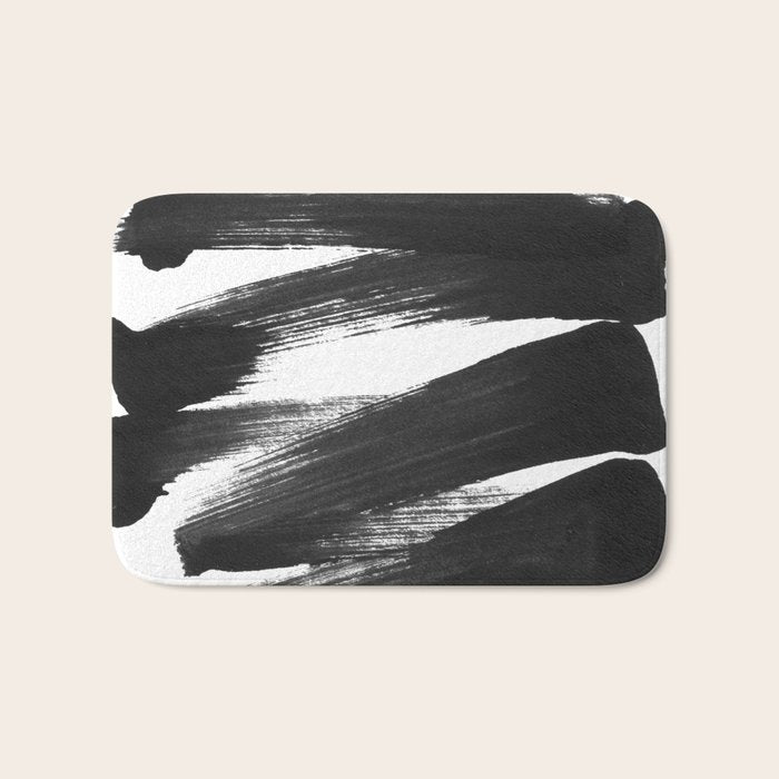 Black Brushstrokes Abstract Ink Painting Bath Mat