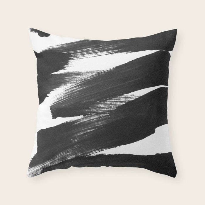 Black Brushstrokes Abstract Ink Painting Throw Pillow