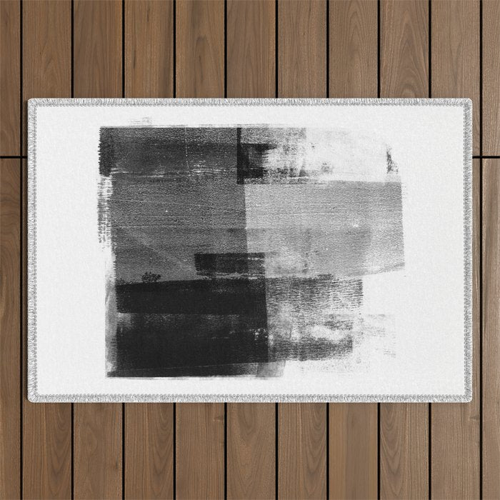Black And White Minimalist Industrial Abstract Outdoor Rug