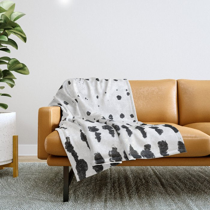 Medium Dots Pattern Black And White Distressed Texture Abstract Throw Blanket