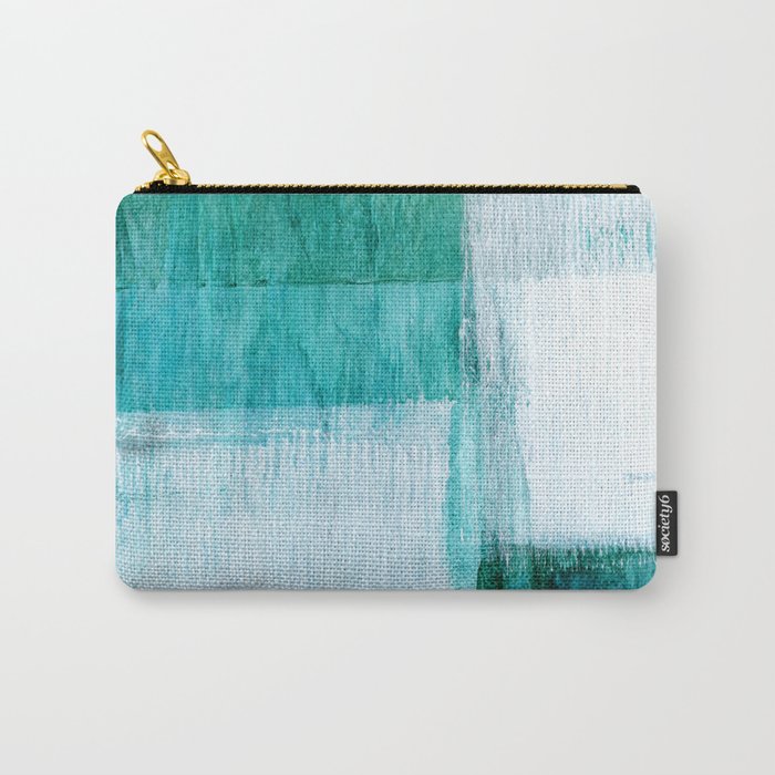 Aqua Blue Geometric Abstract Textured Painting Carry All Pouch