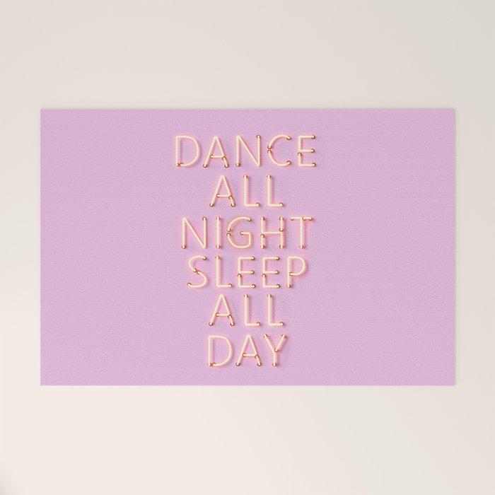 Dance All Night - Pink Neon Typography Welcome Mat