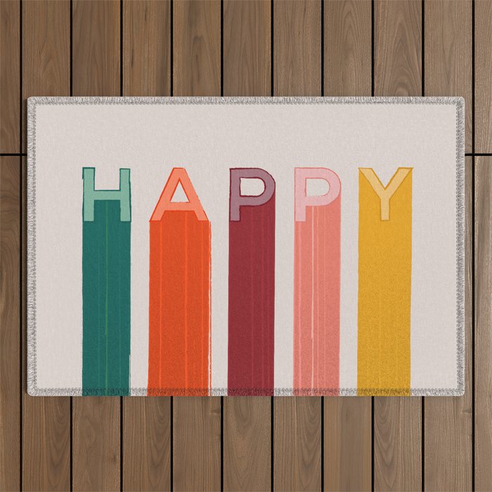 Happy Letters In Retro Colors Outdoor Rug