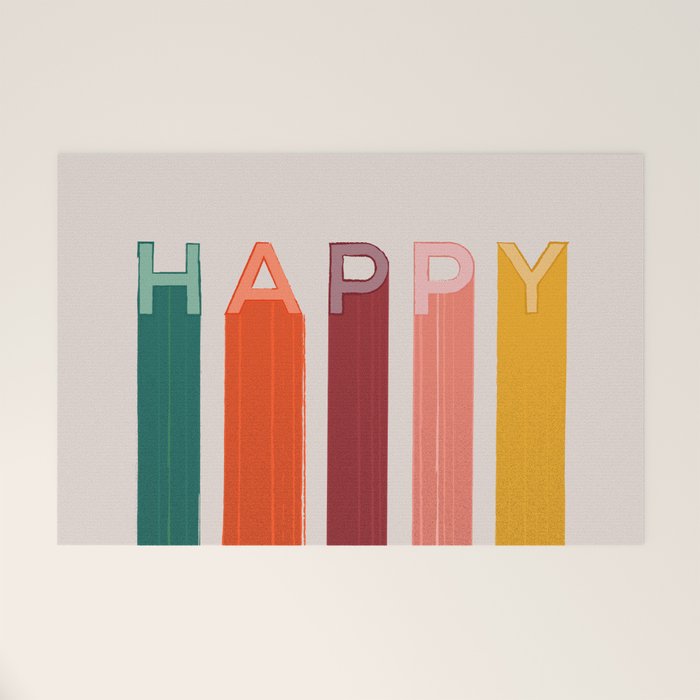 Happy Letters In Retro Colors Welcome Mat