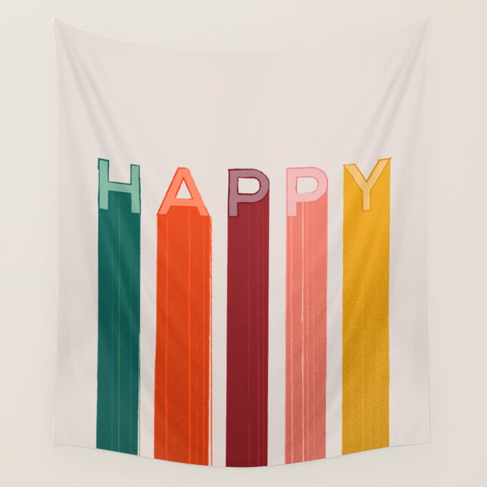 Happy Letters In Retro Colors Wall Tapestry