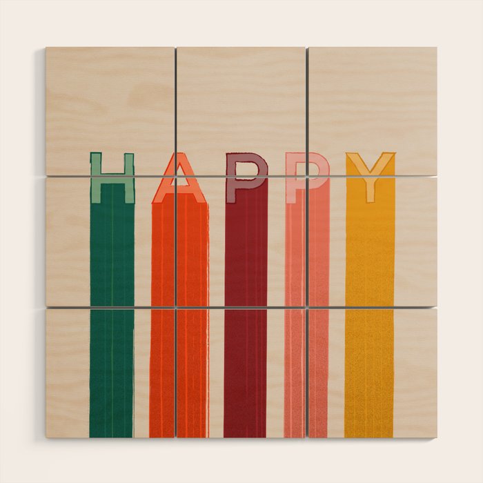 Happy Letters In Retro Colors Wood Wall Art