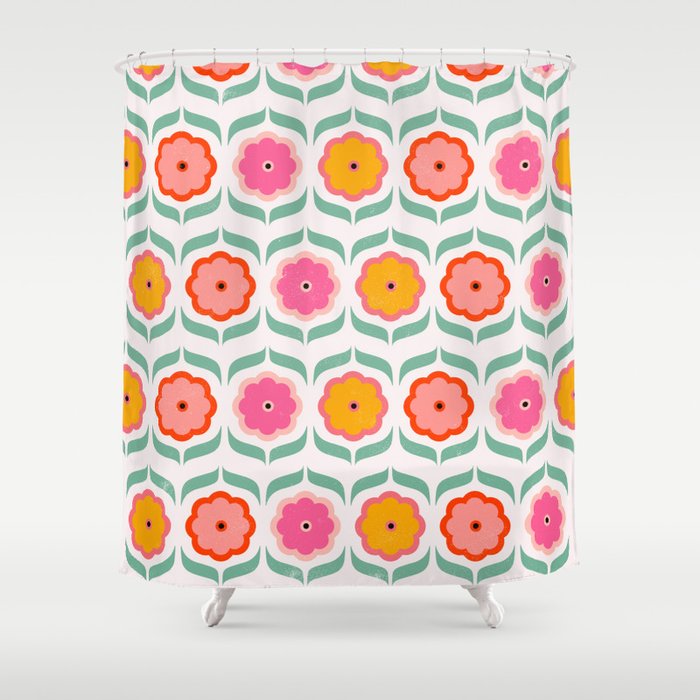 Bright Retro Geometric Pattern Shower Curtain