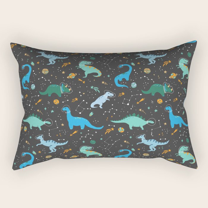 Dinosaurs In Space In Blue Rectangular Pillow
