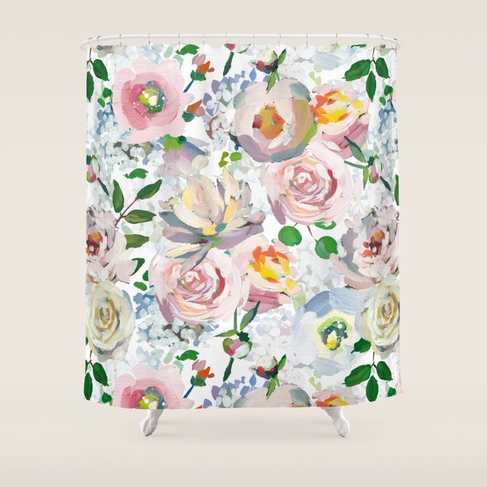 Hand Drawn Vintage Spring Claude Monet Botanical Flower Garden Shower Curtain