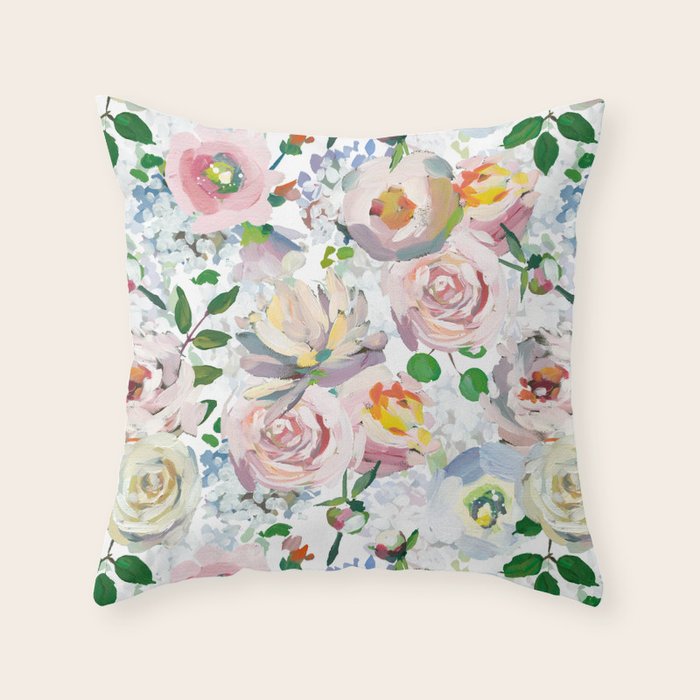 Hand Drawn Vintage Spring Claude Monet Botanical Flower Garden Throw Pillow