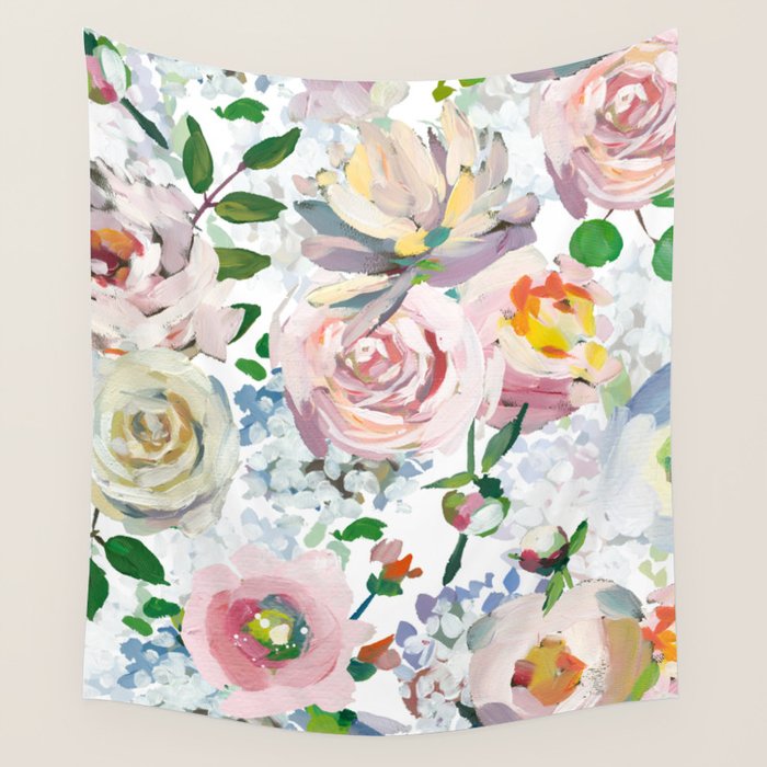 Hand Drawn Vintage Spring Claude Monet Botanical Flower Garden Wall Tapestry