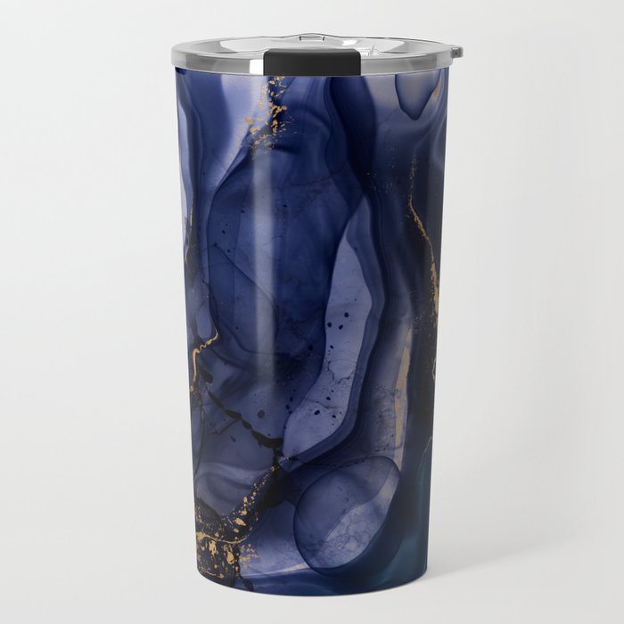 Midnight Dark Blue Marble Alcohol Ink Marble Art Flashes Travel Mug