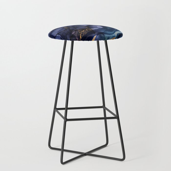 Midnight Dark Blue Marble Alcohol Ink Marble Art Flashes Stool