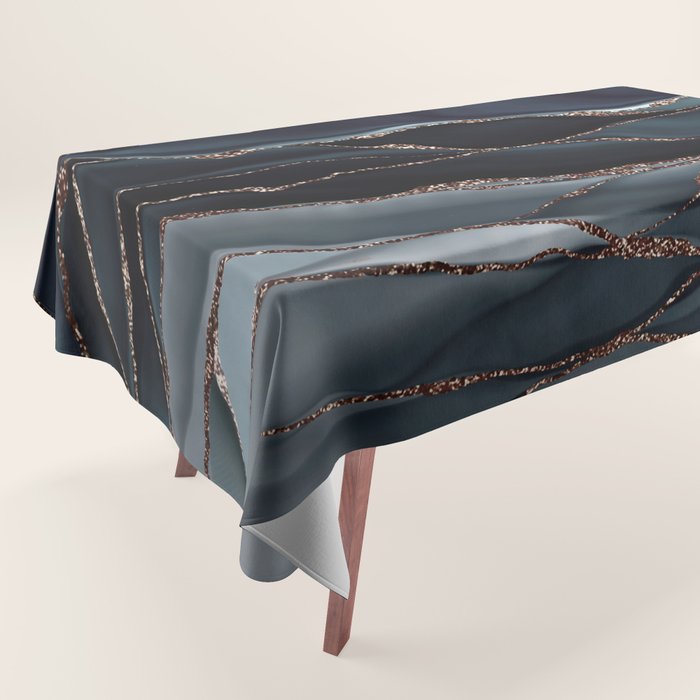 Midnight Marble Deep Ocean Waves Tablecloth