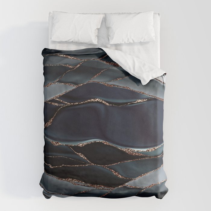 Midnight Marble Deep Ocean Waves Duvet Cover