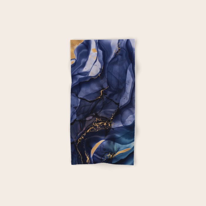Midnight Dark Blue Marble Alcohol Ink Marble Art Flashes Bath Towel